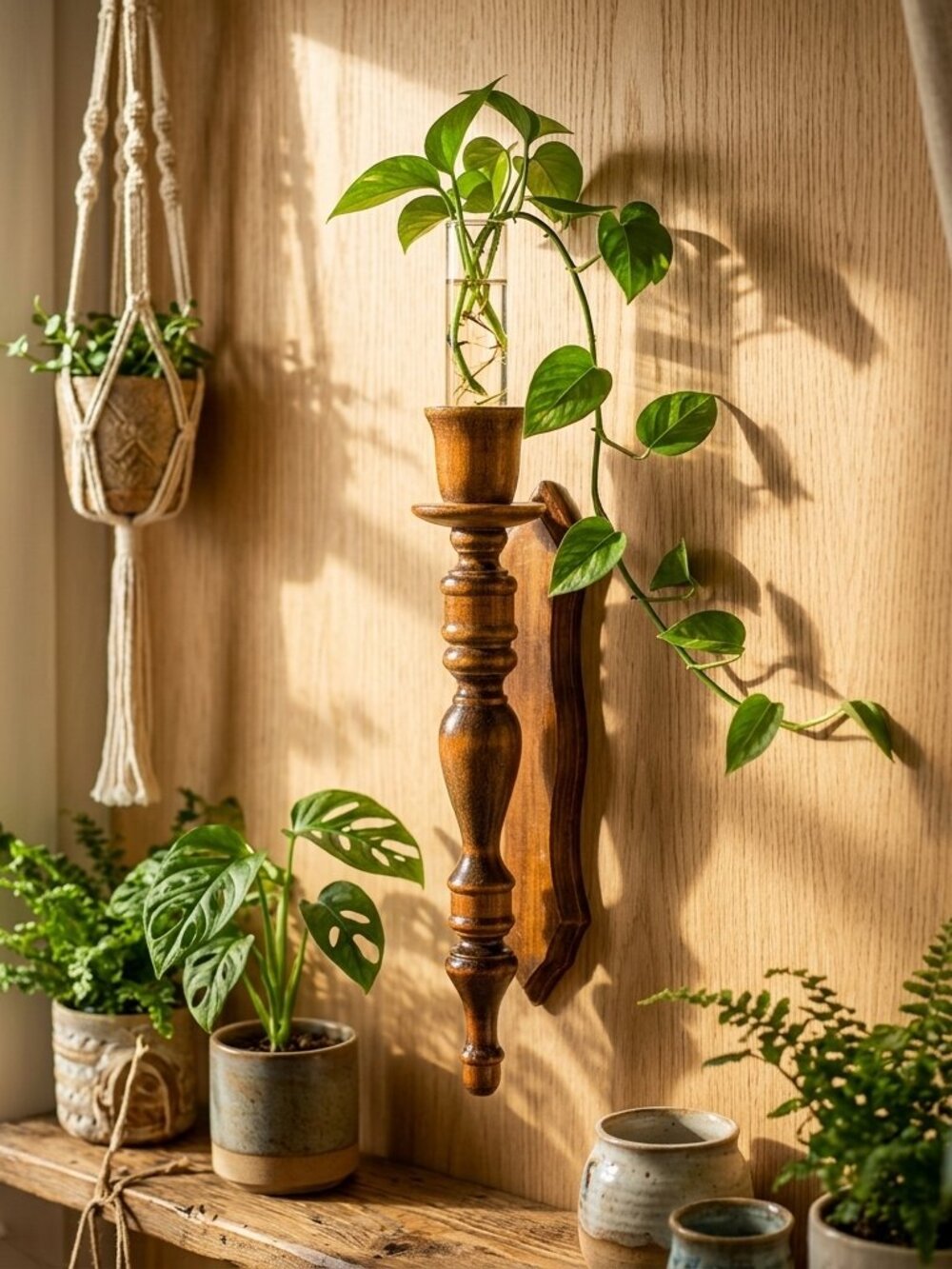 Wood Wall Sconce Candle Torch MCM 70's Propagation Witchy Cottagecore Whimsigoth